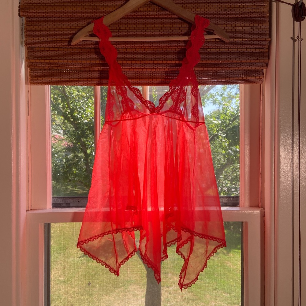 Vintage Red Lace Babydoll Handkerchief Top